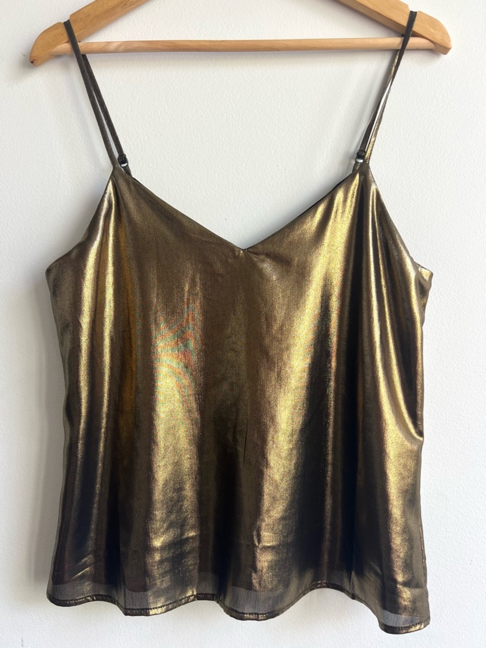 Business Casual Bodycon Metallic Gold V-Neck Spaghetti Strap Cami